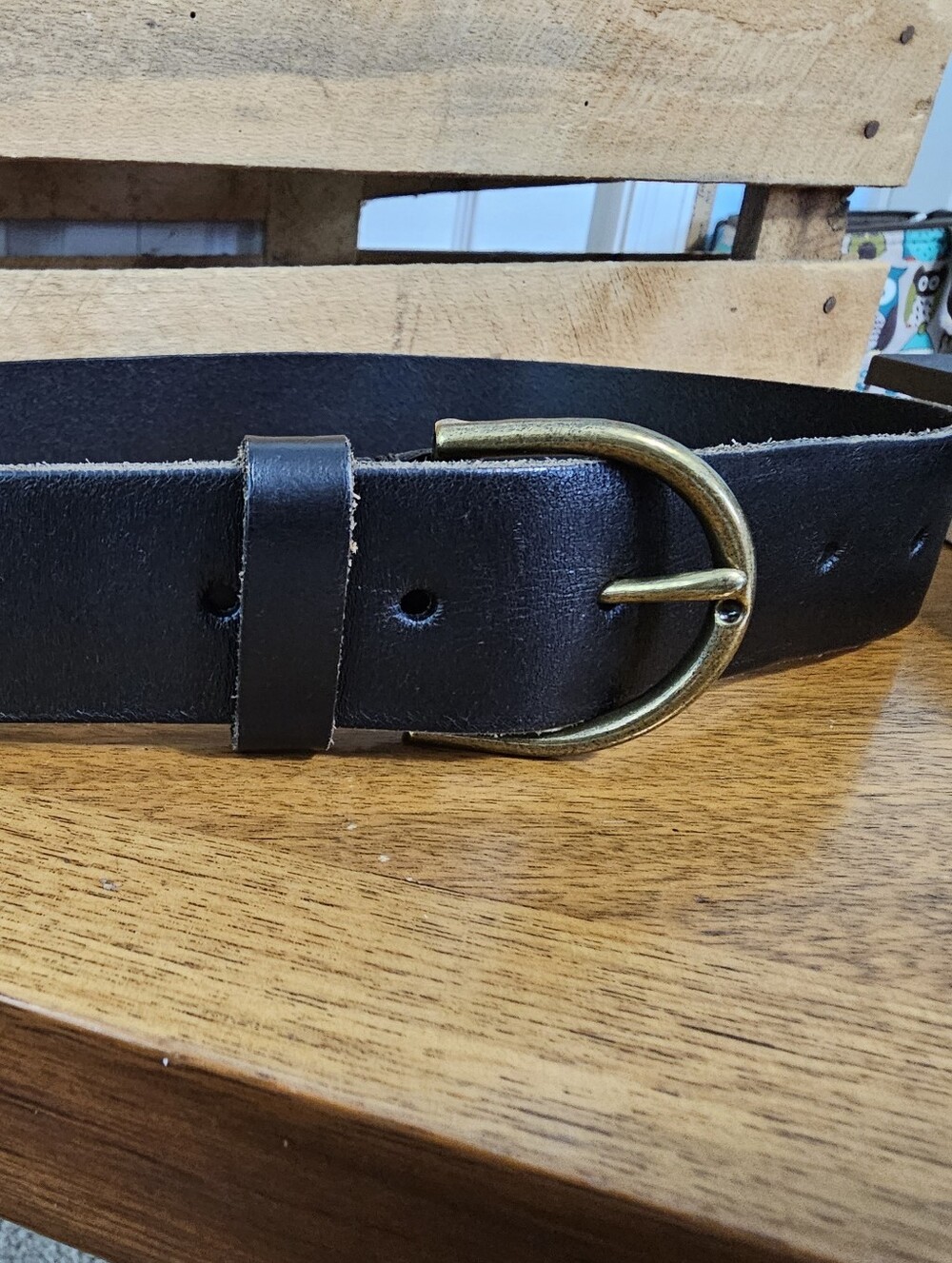 American Eagle Black Leather Belt XS 26" Waist Gold Buckle